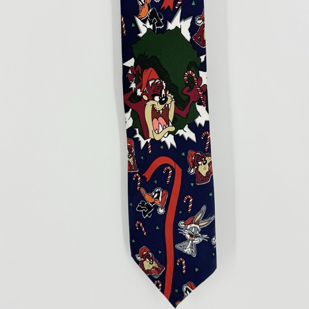 Vtg. 1995 Looney Tunes Mania Taz Daffy Xmas Tie Bugs Bunny Necktie Hip